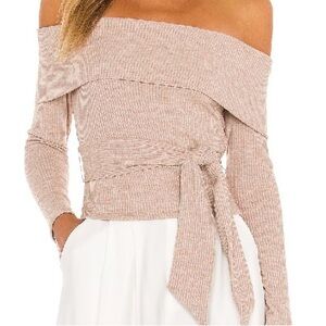 Lovers and Friends Ramona off the shoulder knit sweater top in nude